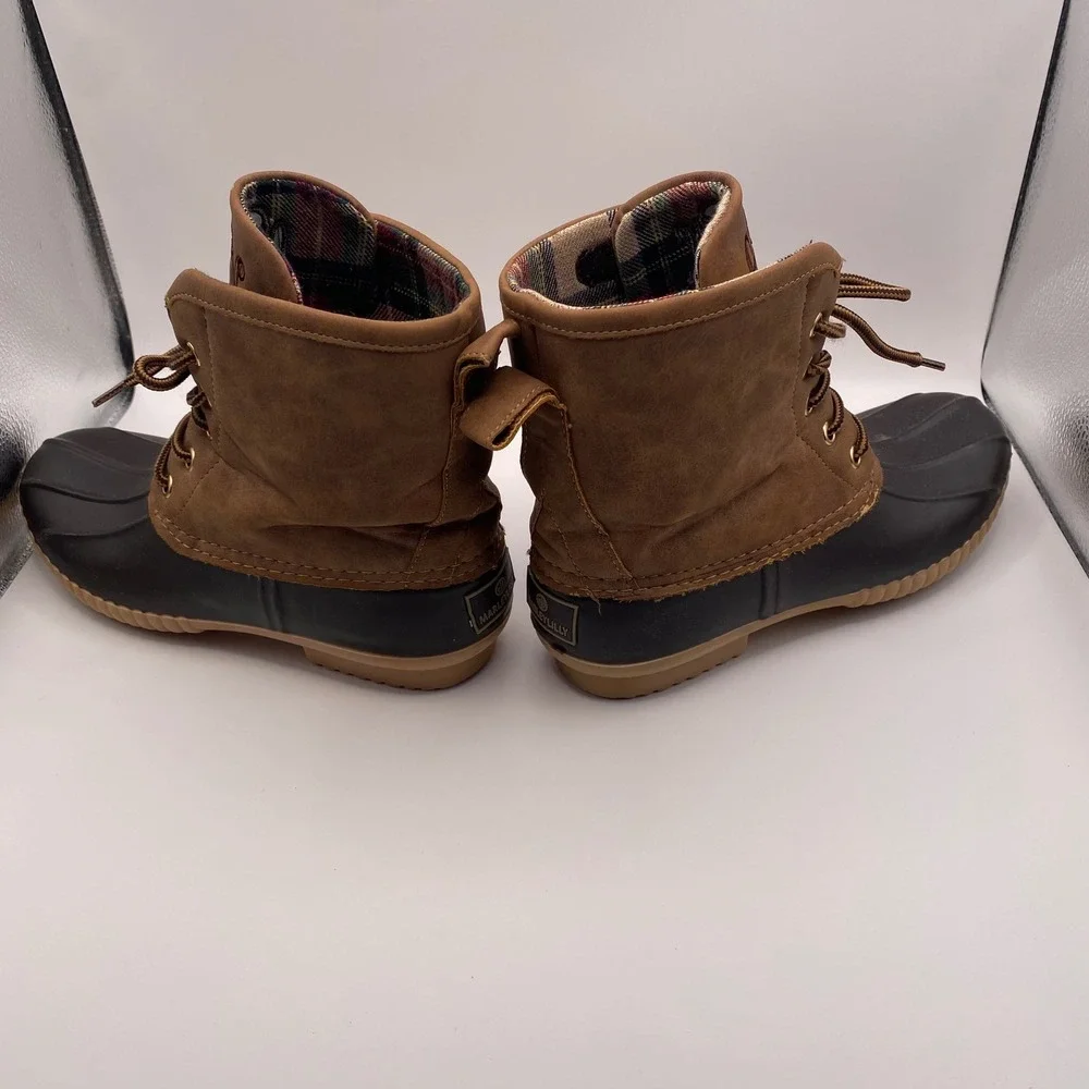 Marley Lilly Womens Duck Boots Brown Black Plaid Lined Monogram Size‎ 6